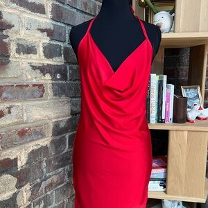 Elegant Red Halter Dress with Double Split Women’s size Small